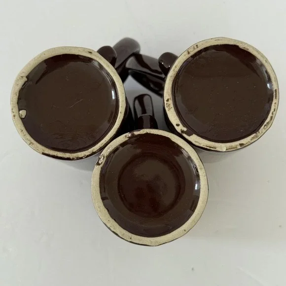 Vintage Brown Ceramic Tall Coffee Mugs Set of 3 Retro Stoneware Cups Diner Style - Picture 4 of 4
